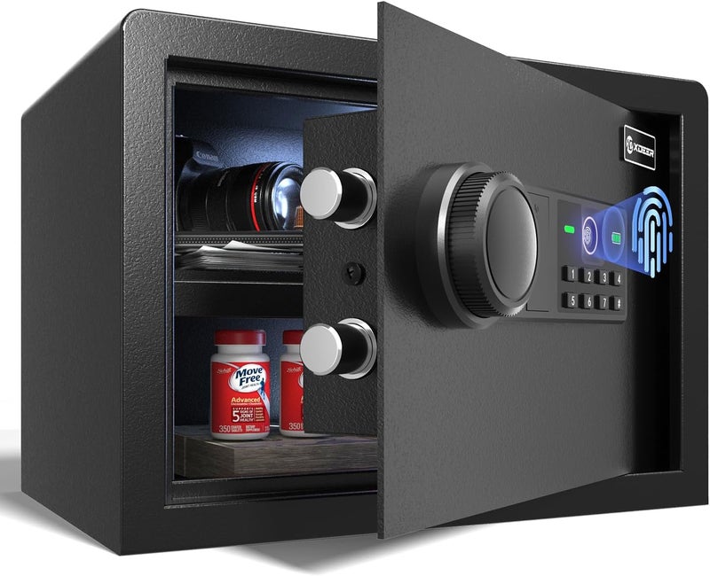 XDeer Biometric Safe Box, Quick-Access Security Safe Box with Upgraded Fingerprint, Steel Handgun Safe Lock Box for Kid/Home/Office (0.78 Cubic Feet) - Image 1